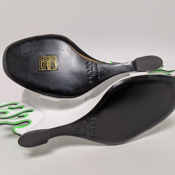 SOLD Prada Flame Green/White Patent Wedge Heels - Picture 4 of 6